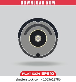 Robotic vacuum cleaner. Realistic. Flat Icon Vector isolated design. Grey Background