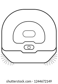 Robotic vacuum cleaner top view linear picture. Smart House. Robot vacuum cleaner with rotating brushes. Vacuum cleaner for wet cleaning vector illustration or icon. Hoover. Outline