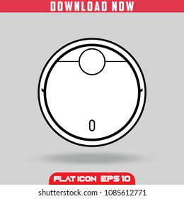 Robotic vacuum cleaner. White. Flat Icon Vector isolated design. Grey Background