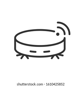 robotic vacuum cleaner with wireless control, smart house, wifi, , linear icon. Editable stroke