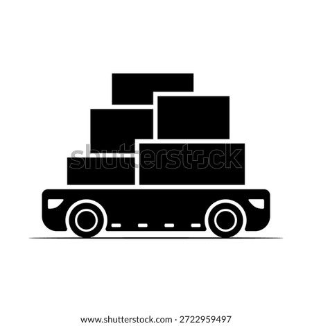 A robotic warehouse trolley with boxes. Black silhouette. Side view. Vector simple flat graphic illustration. Isolated object on a white background.