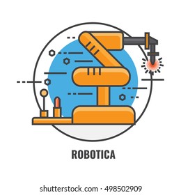 Robotica flat color line vector icon illustration with many object including robot, machine, auto create. To be use in app, website, blog, poster, event, or as a graphic element. 