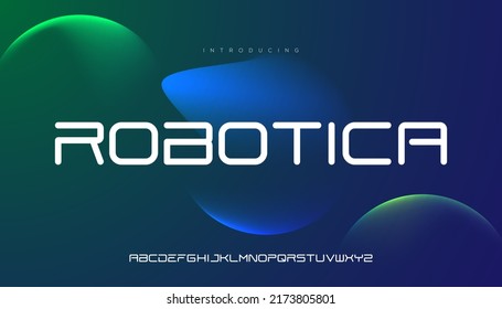 Robotica, space modern strong and bold  typeface uppercase alphabet. vector font.