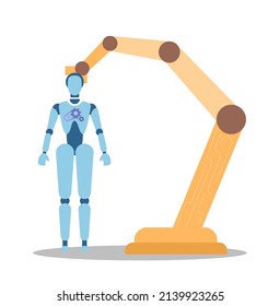 Roboticist concept. Robotic engineering and constructing. Idea of artificial intelligence in modeling industry. Automation system production. Flate vector illustration