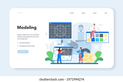 Roboticist web banner or landing page. Robotic engineering and constructing. Idea of artificial intelligence in modeling industry. Automation system production. Flate vector illustration