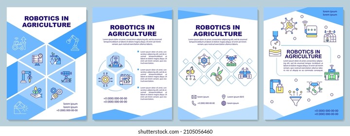 Robotics in agriculture brochure template. IoT adoption. Booklet print design with linear icons. Vector layouts for presentation, annual reports, ads. Arial-Black, Myriad Pro-Regular fonts used
