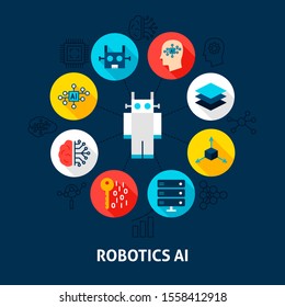 Robotics AI Concept Icons. Vector Illustration of Technology Infographics Circle with Objects.