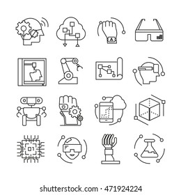 robotics and artificial intelligence icons, bold line