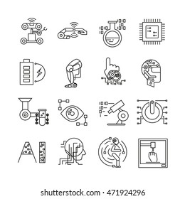 robotics and artificial intelligence icons, bold line