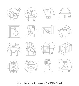 robotics and artificial intelligence icons, thin line