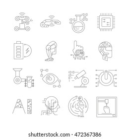 robotics and artificial intelligence icons, thin line