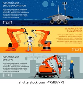 Robotics and automation horizontal banners set