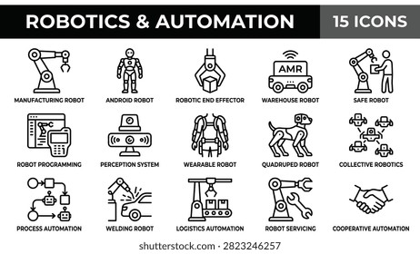 Robotics and Automation Icons Set: Manufacturing, Android, Warehouse, and More