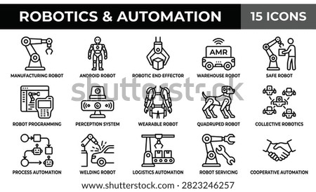Robotics and Automation Icons Set: Manufacturing, Android, Warehouse, and More