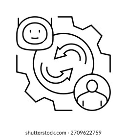 robotics zusammenarbeit industrie linie symbol vektor. Robotik Zusammenarbeit Industrie Zeichen. isoliertes Kontursymbol, schwarze Illustration