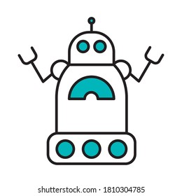 robotics concept, cartoon robot with wheel band over white background, half line half color style, vector illustration