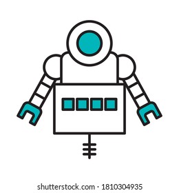 robotics concept, flying robot icon over white background, half line half color style, vector illustration