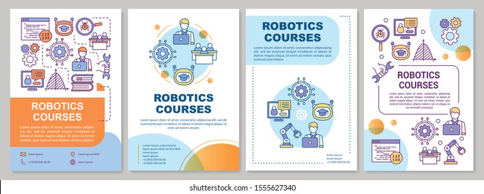 Robotics courses brochure template. Machine learning. Flyer, booklet, leaflet print, cover design with linear illustrations. Vector page layouts for magazines, annual reports, advertising posters