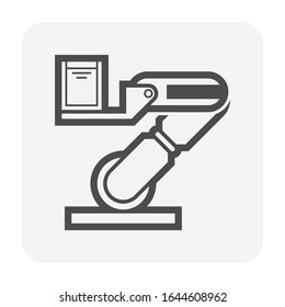 Robotics development vector icon. Hand and arm to grab and move drinking glass to learning, improve accuracy precision position. Concept of industrial automation, engineering and technology.
