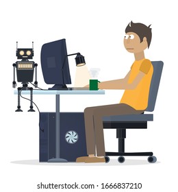 Robotics engineer. Designer. Vector illustration
