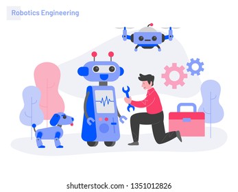 Robotics Engineering Illustration Concept. Modern flat design concept of web page design for website and mobile website.Vector illustration
