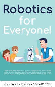 Robotics for everyone poster vector template. After school club. Brochure, cover, booklet page concept design with flat illustrations. Science for kids. Advertising flyer, leaflet, banner layout idea