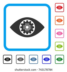 Robotics Eye Lens icon. Flat grey pictogram symbol in a light blue rounded rectangle. Black, gray, green, blue, red, orange color additional versions of Robotics Eye Lens vector.