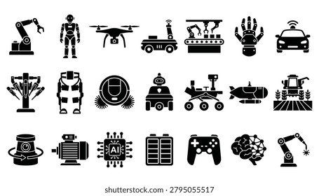 Robotics and future automation technology icon collection with artificial intell