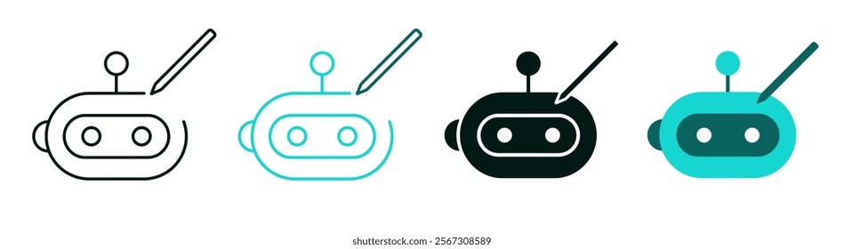 Robotics icon. Pen drawing a robot. Manufacturing, design, engineering, technology, automation, innovation or robotic concept. Modern style illustration. Logo for web or app. Editable vector stroke.