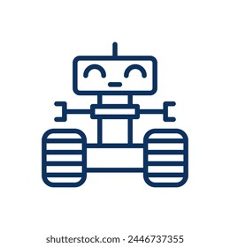 Robotics Icon. Thin Line Illustration of a Friendly Robot, Denoting Automation, Technology Education, and Robotics for Kids. Isolated Outline Vector Sign.	