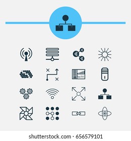 Robotics Icons Set. Collection Of Analysis Diagram, Laptop Ventilator, Related Information And Other Elements. Also Includes Symbols Such As Computer, Design, Shared.