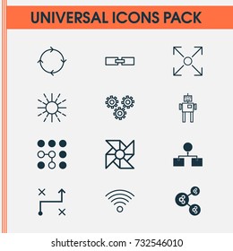 Robotics Icons Set. Collection Of Analysis Diagram, Computing Problems, Mechanism Parts And Other Elements. Also Includes Symbols Such As Cogwheels, Conditional, Linked.