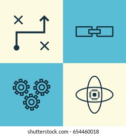 Robotics Icons Set. Collection Of Atomic Cpu, Related Information, Solution And Other Elements. Also Includes Symbols Such As Computer, Arrow, Algorithm.