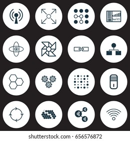 Robotics Icons Set. Collection Of Branching Program, Analysis Diagram, Wireless Communications And Other Elements. Also Includes Symbols Such As Information, Wi-Fi, Communication.