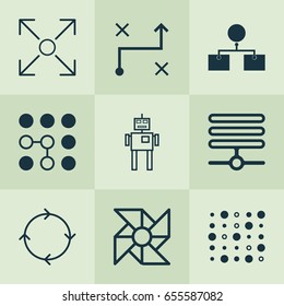 Robotics Icons Set. Collection Of Computing Problems, Branching Program, Solution And Other Elements. Also Includes Symbols Such As Computer, Cycle, Machine.