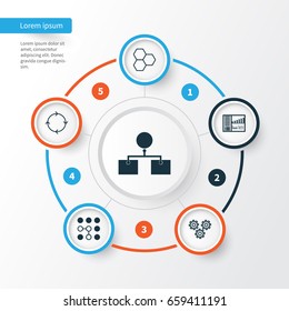 Robotics Icons Set. Collection Of Controlling Board, Mechanism Parts, Information Components And Other Elements. Also Includes Symbols Such As Analysis, Panel, Solution.
