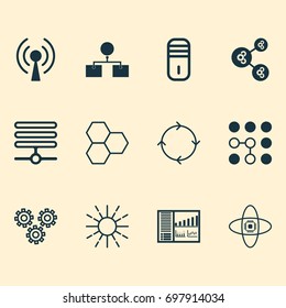 Robotics Icons Set. Collection Of Controlling Board, Computing Problems, Analysis Diagram And Other Elements. Also Includes Symbols Such As Data, Computing, Wireless.