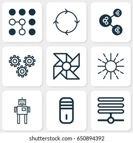 Robotics Icons Set. Collection Of Cyborg, Computing Problems, Recurring Program And Other Elements. Also Includes Symbols Such As Regulation, Cooler, Algorithm.