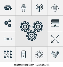 Robotics Icons Set. Collection Of Cyborg, Lightness Mode, Mechanism Parts And Other Elements. Also Includes Symbols Such As Computer, Cpu, Pattern.