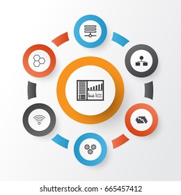 Robotics Icons Set. Collection Of Information Components, Mechanism Parts, Controlling Board And Other Elements. Also Includes Symbols Such As Board, Analysis, Diagram.