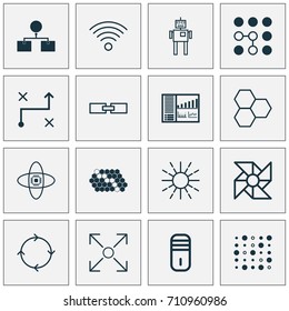 Robotics Icons Set. Collection Of Information Components, Mainframe, Computing Problems And Other Elements. Also Includes Symbols Such As Cooler, Control, Wireless.