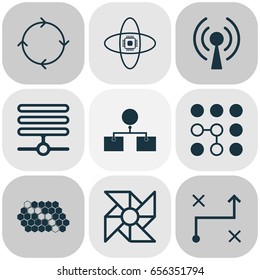 Robotics Icons Set. Collection Of Laptop Ventilator, Hive Pattern, Analysis Diagram And Other Elements. Also Includes Symbols Such As Network, Computing, Cycle.
