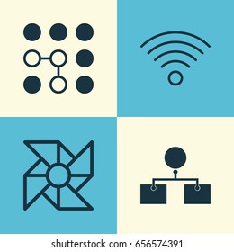 Robotics Icons Set. Collection Of Laptop Ventilator, Computing Problems, Wireless Communications And Other Elements. Also Includes Symbols Such As Design, Analysis, Computing.