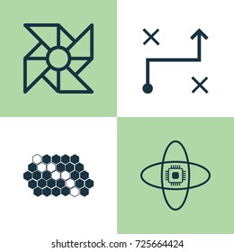 Robotics Icons Set. Collection Of Laptop Ventilator, Hive Pattern, Solution And Other Elements. Also Includes Symbols Such As Cpu, Arrow, Fan.