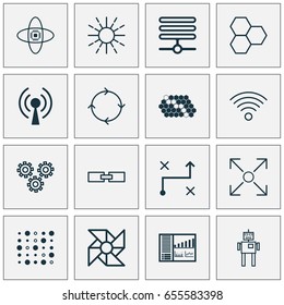 Robotics Icons Set. Collection Of Lightness Mode, Information Base, Atomic Cpu And Other Elements. Also Includes Symbols Such As Related, Network, Brain.