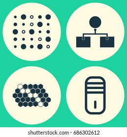 Robotics Icons Set. Collection Of Mainframe, Hive Pattern, Variable Architecture And Other Elements. Also Includes Symbols Such As Microprocessor, Diagram, Hive.