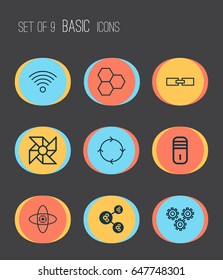 Robotics Icons Set. Collection Of Mechanism Parts, Laptop Ventilator, Related Information And Other Elements. Also Includes Symbols Such As Mainframe, Cells, Gear.