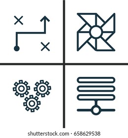 Robotics Icons Set. Collection Of Mechanism Parts, Laptop Ventilator, Information Base And Other Elements. Also Includes Symbols Such As Solution, Information, Base.