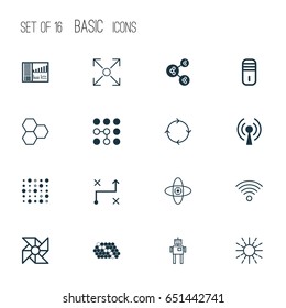 Robotics Icons Set. Collection Of Recurring Program, Mainframe, Branching Program And Other Elements. Also Includes Symbols Such As Cells, Wireless, Information.
