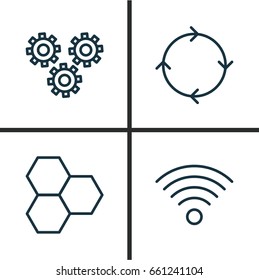 Robotics Icons Set. Collection Of Recurring Program, Mechanism Parts, Wireless Communications And Other Elements. Also Includes Symbols Such As Information, Cycle, Wireless.